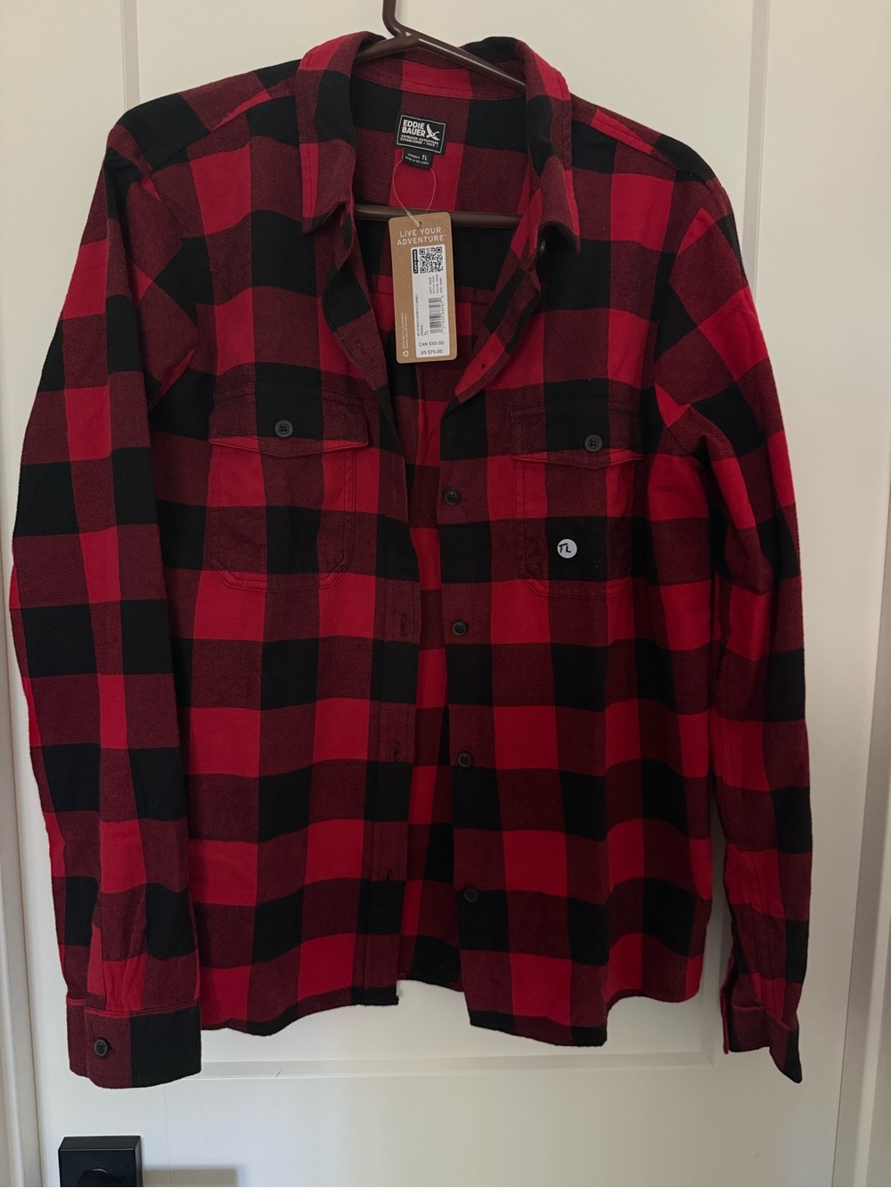 Eddie Bauer Red and Black Buffalo Plaid Button-Down Shirt